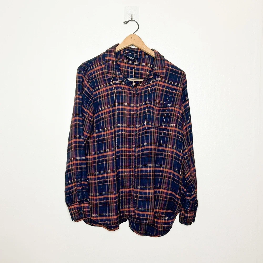 Lucky Brand Long Sleeve‎ Metallic Plaid Button Down Shirt Medium M